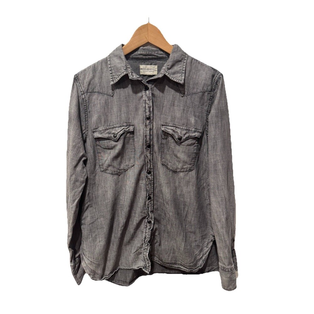 Women's Denim & Supply Ralph Lauren Western Snap Button Down Gray Shirt Sz M
